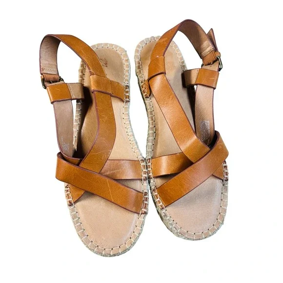 Madewell The‎ Malia espadrille Sandal in Burnished Caramel Leather Size 8 - Picture 5 of 7